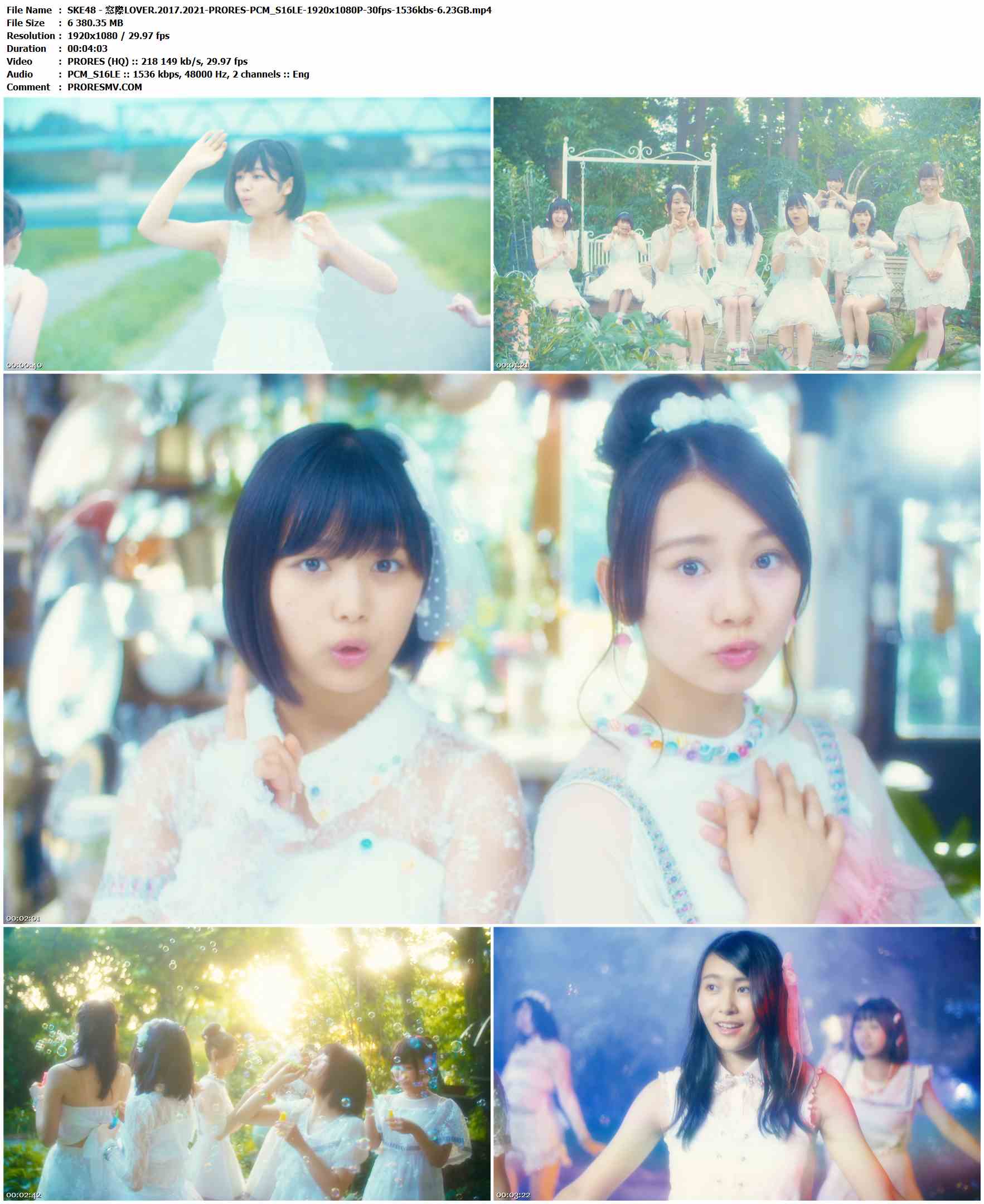 SKE48 - 窓際LOVER.2017.2021-PRORES-PCM_S16LE-1920x1080P-30fps-1536kbs-6.23GB官方MV_高清MV